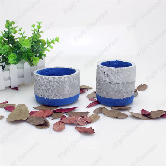 Castiçal de concreto decorativo azul redondo clássico