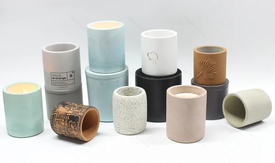 Concreto vazio colorido da cerâmica da vela do frasco do cimento do logotipo feito sob encomenda com tampa