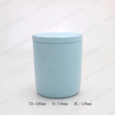 Frasco de vela de cimento de concreto azul cilíndrico com tampa